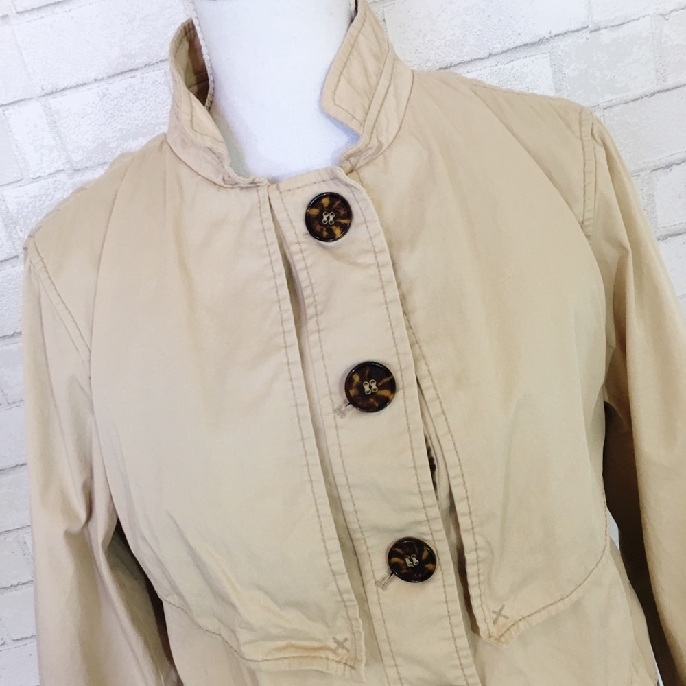 Classic Stretch Liz Claiborne Tan Lined Crop Trench Coat Jacket - Picture 5 of 9